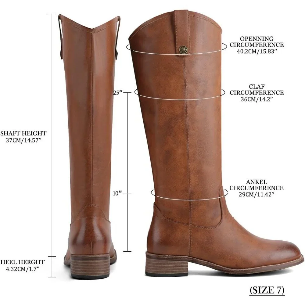 Women's Caramel Round Toe Chunky Heel Faux Suede Tall Knee High Boots Rubber